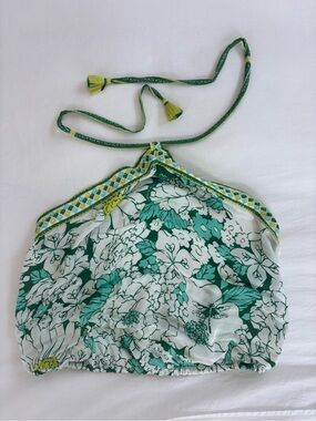 Poupette St. Barth Green and White Floral Halter Top